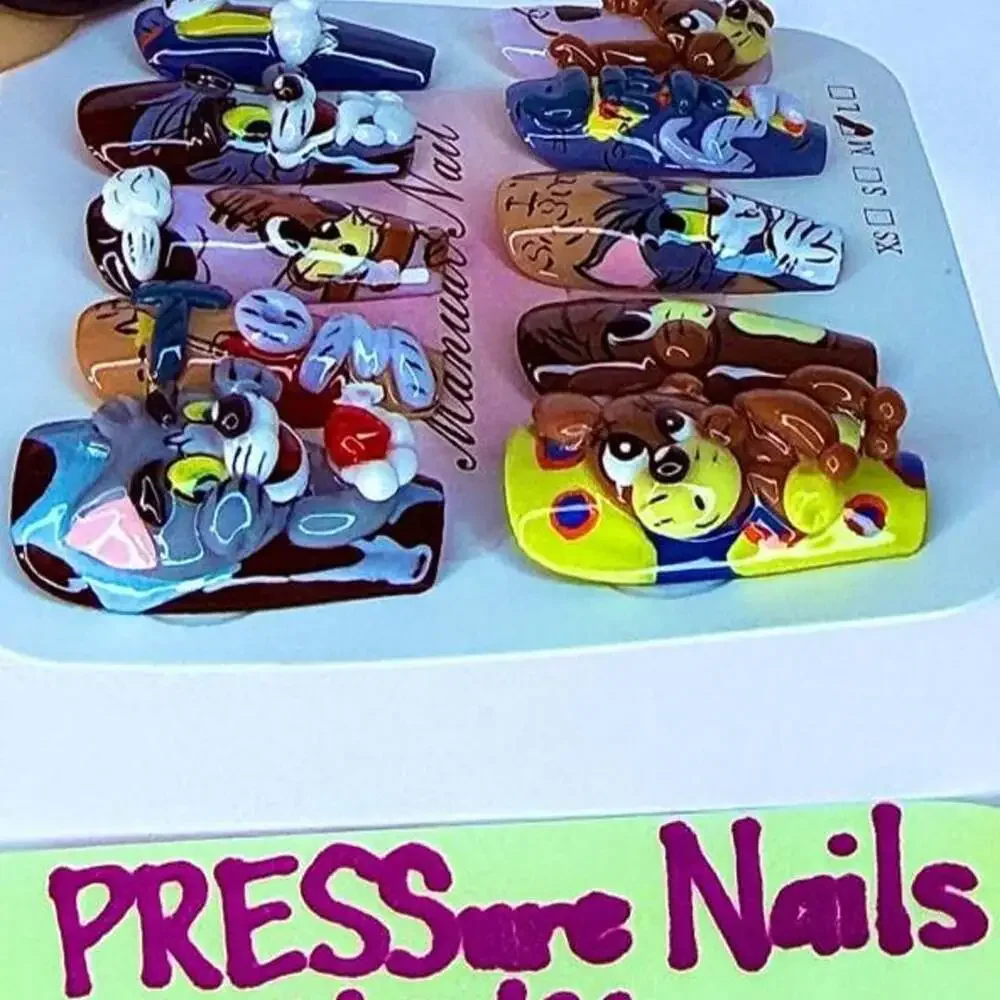PRESSure Nails Hand-Painted 3D Cartoon Cat & Mouse Press-On Nails M